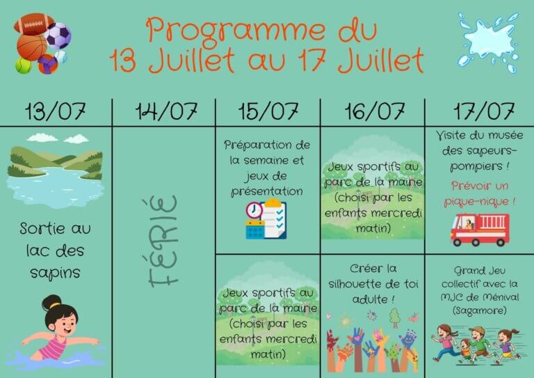 Programme vacances été 2e semaine